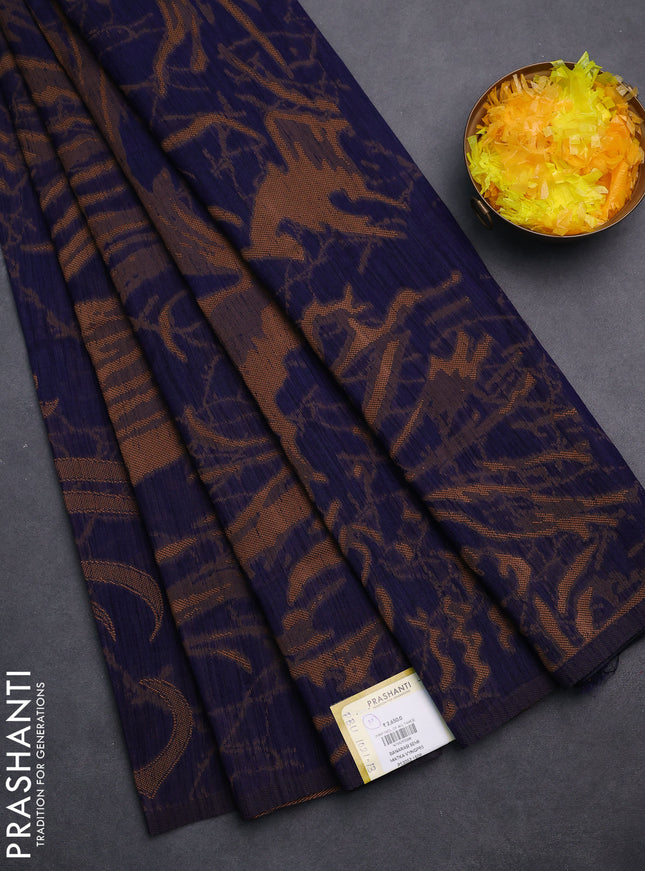 Banarasi semi matka saree dark blue with allover thread weaves in borderless style