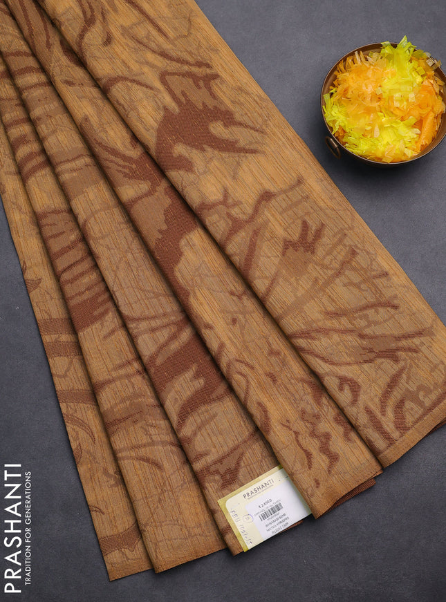 Banarasi semi matka saree sandal with allover thread weaves in borderless style