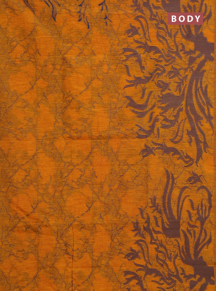 Banarasi semi matka saree mustard yellow with allover thread weaves in borderless style