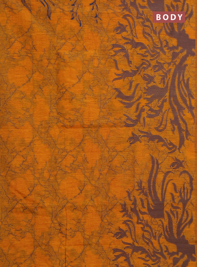 Banarasi semi matka saree mustard yellow with allover thread weaves in borderless style