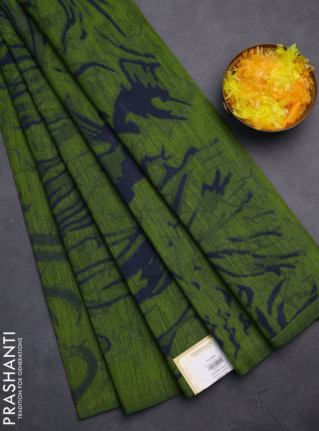 Banarasi semi matka saree light green with allover thread weaves in borderless style