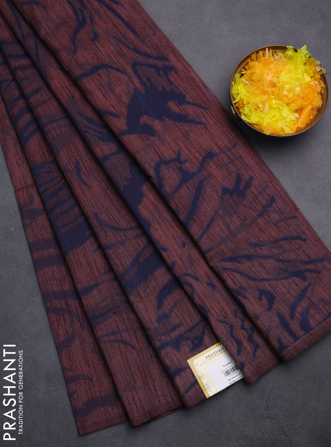 Banarasi semi matka saree rosy brown with allover thread weaves in borderless style