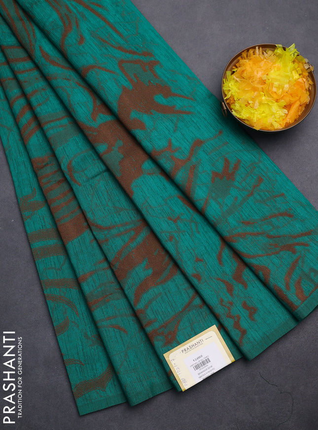 Banarasi semi matka saree green with allover thread weaves in borderless style