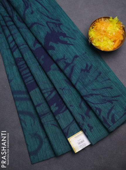 Banarasi semi matka saree teal green shade with allover thread weaves in borderless style