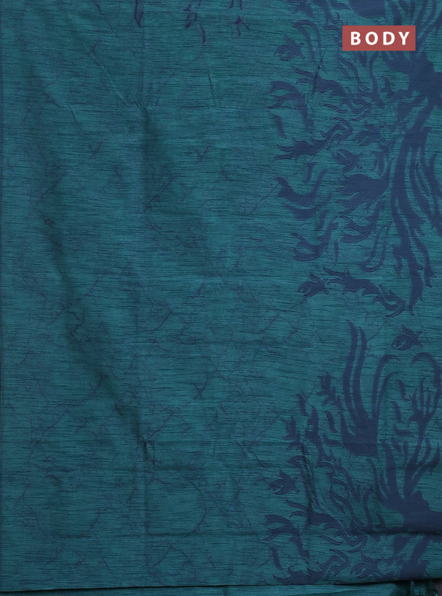 Banarasi semi matka saree teal green shade with allover thread weaves in borderless style