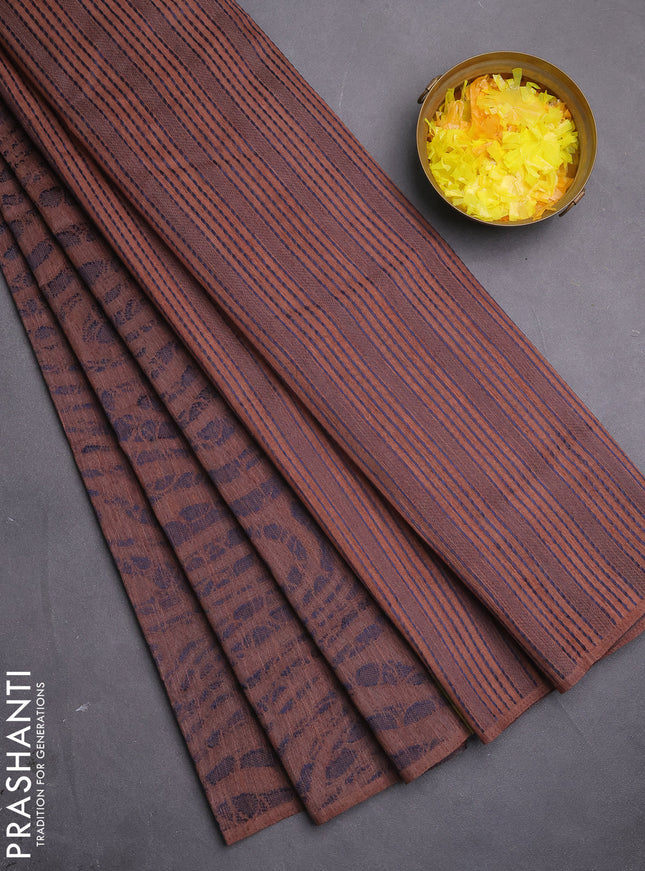 Banarasi semi matka saree pastel brown with allover thread weaves in borderless style