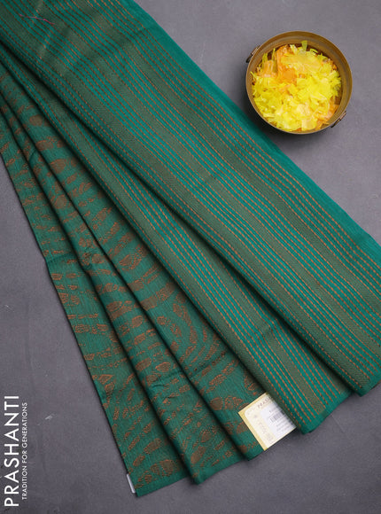 Banarasi semi matka saree green with allover thread weaves in borderless style