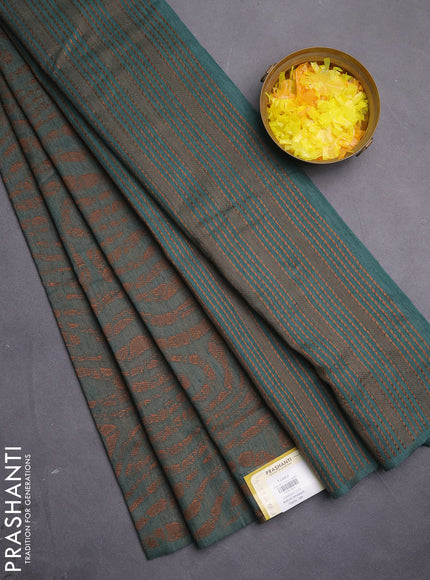 Banarasi semi matka saree green shade with allover thread weaves in borderless style