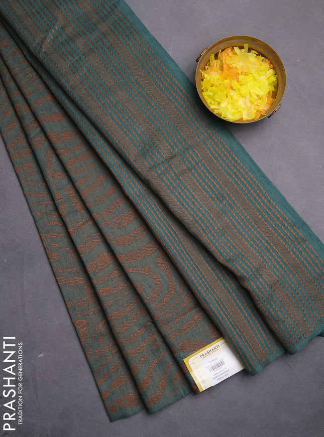 Banarasi semi matka saree green shade with allover thread weaves in borderless style