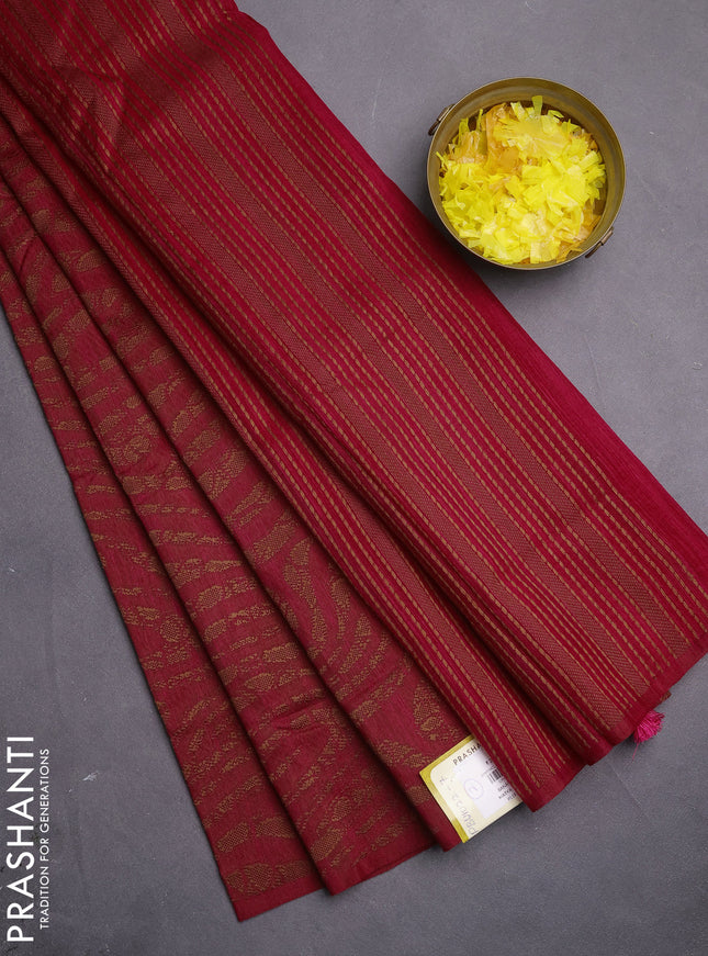 Banarasi semi matka saree dark pink with allover thread weaves in borderless style