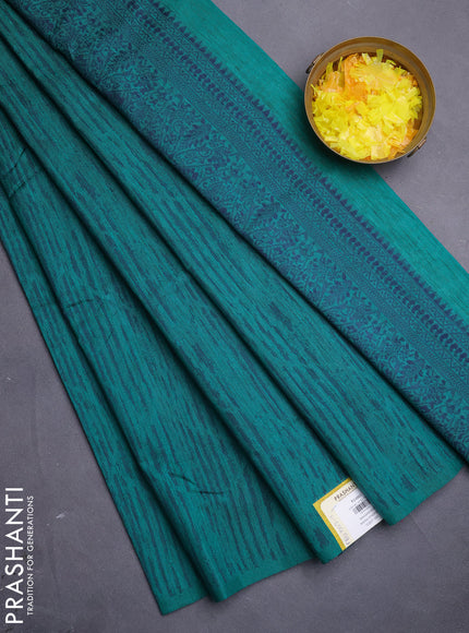 Banarasi semi matka saree teal green with allover thread weaves in borderless style