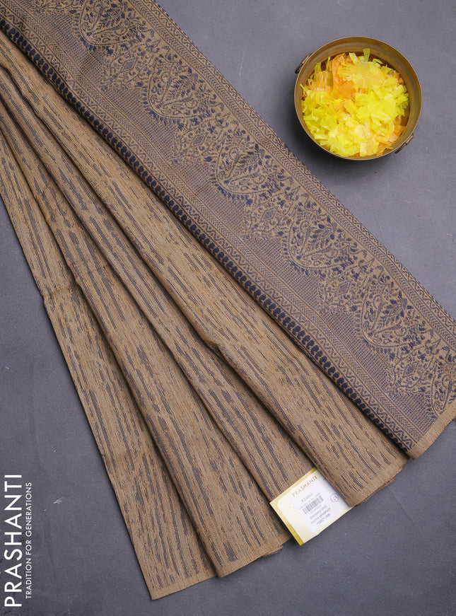 Banarasi semi matka saree sandal with allover thread weaves in borderless style