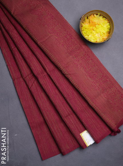 Banarasi semi matka saree dark magenta with allover thread weaves in borderless style