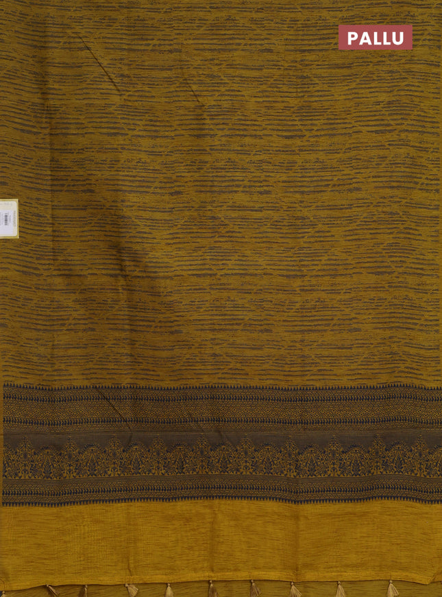 Banarasi semi matka saree mustard yellow with allover thread weaves in borderless style