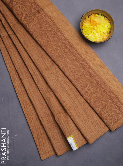 Banarasi semi matka saree dark sandal with allover thread weaves in borderless style