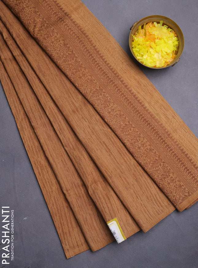 Banarasi semi matka saree dark sandal with allover thread weaves in borderless style