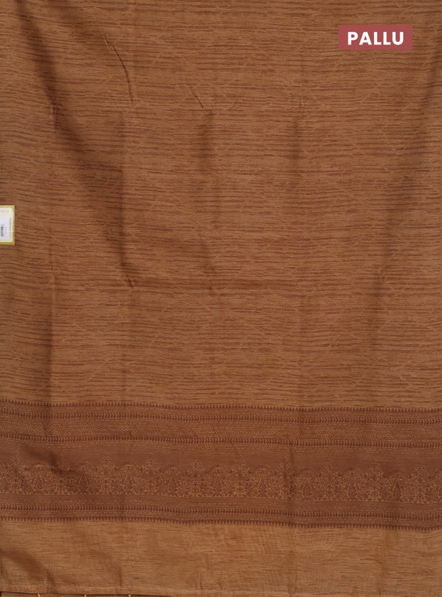 Banarasi semi matka saree dark sandal with allover thread weaves in borderless style