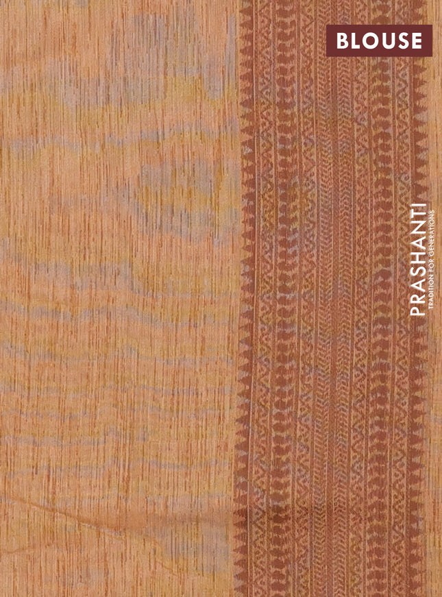 Banarasi semi matka saree dark sandal with allover thread weaves in borderless style