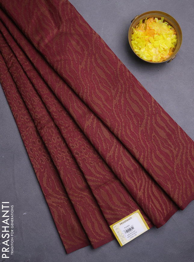 Banarasi semi matka saree wine shade with allover thread weaves in borderless style