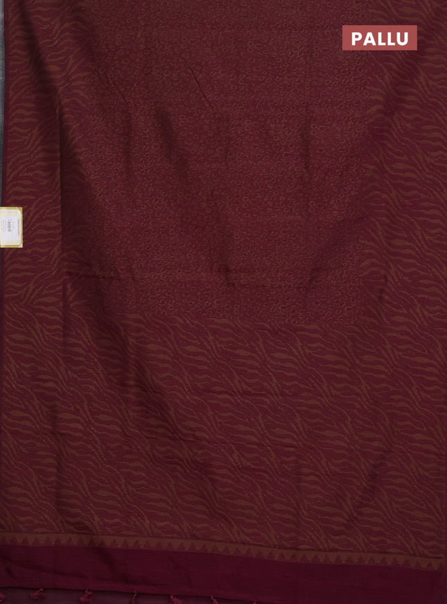 Banarasi semi matka saree wine shade with allover thread weaves in borderless style