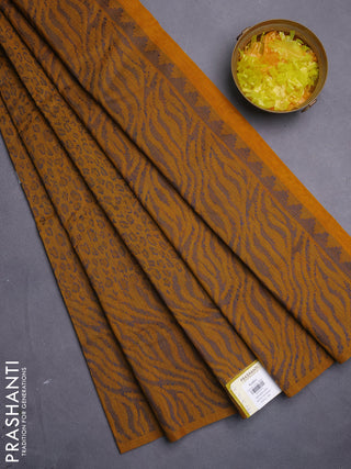 Banarasi semi matka saree mustard yellow with allover thread weaves in borderless style
