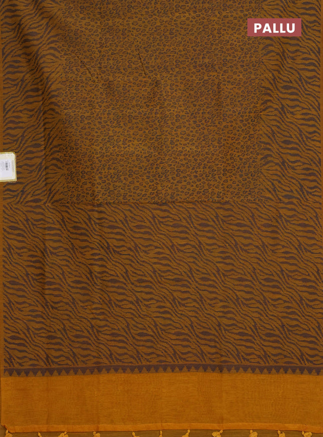 Banarasi semi matka saree mustard yellow with allover thread weaves in borderless style