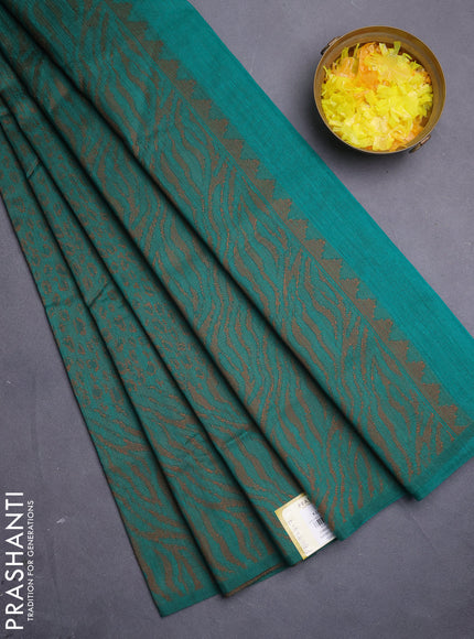 Banarasi semi matka saree teal green with allover thread weaves in borderless style