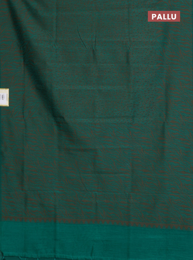 Banarasi semi matka saree teal green with allover thread weaves in borderless style