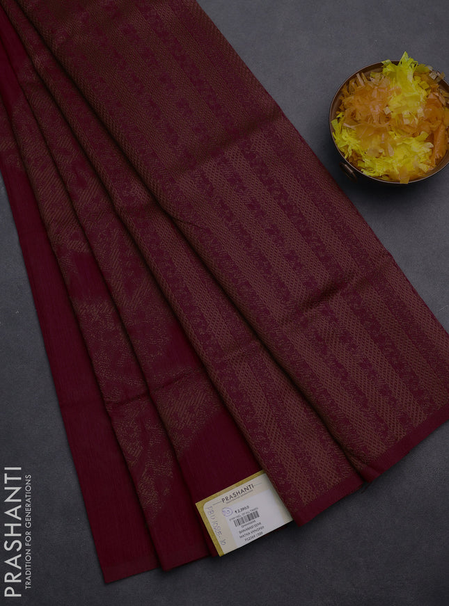 Banarasi semi matka saree red with allover thread woven leaf butta weaves in borderless style