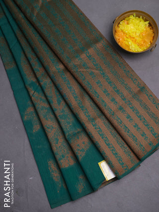 Banarasi semi matka saree teal green with allover thread woven leaf butta weaves in borderless style