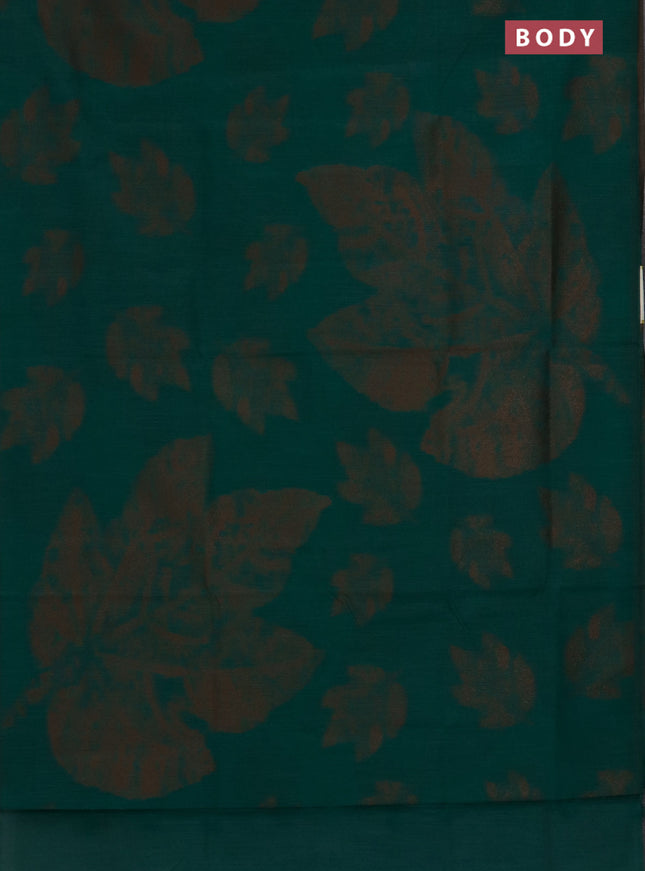 Banarasi semi matka saree teal green with allover thread woven leaf butta weaves in borderless style