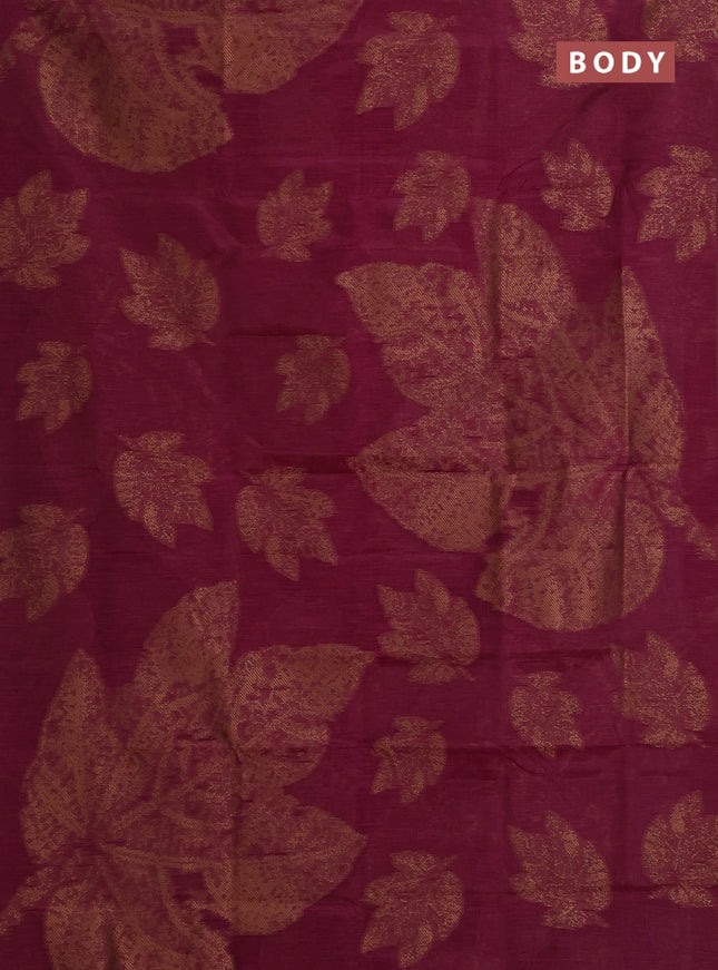 Banarasi semi matka saree wine shade with allover thread woven leaf butta weaves in borderless style
