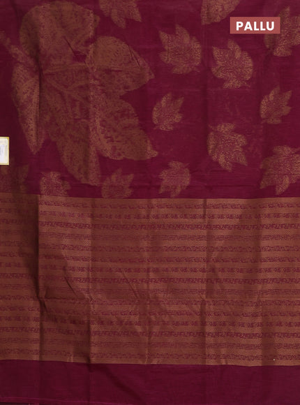 Banarasi semi matka saree wine shade with allover thread woven leaf butta weaves in borderless style