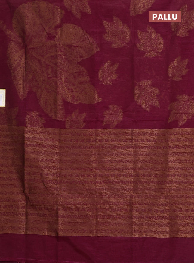 Banarasi semi matka saree wine shade with allover thread woven leaf butta weaves in borderless style