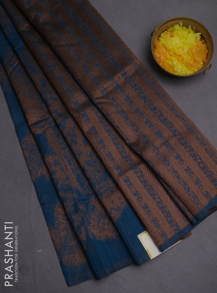 Banarasi semi matka saree peacock blue with allover thread woven leaf butta weaves in borderless style