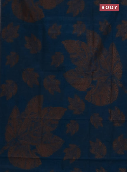 Banarasi semi matka saree peacock blue with allover thread woven leaf butta weaves in borderless style
