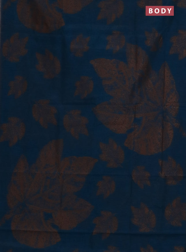 Banarasi semi matka saree peacock blue with allover thread woven leaf butta weaves in borderless style