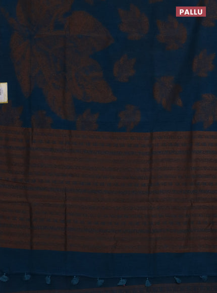 Banarasi semi matka saree peacock blue with allover thread woven leaf butta weaves in borderless style