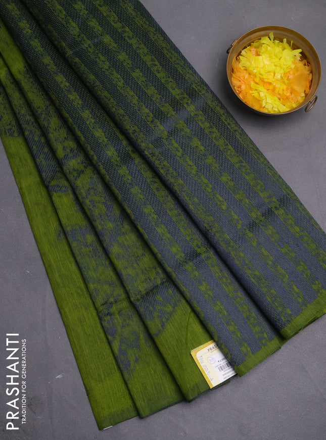 Banarasi semi matka saree light green with allover thread woven leaf butta weaves in borderless style