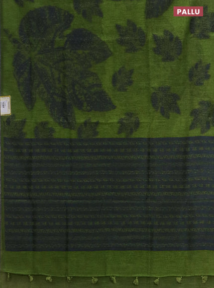Banarasi semi matka saree light green with allover thread woven leaf butta weaves in borderless style
