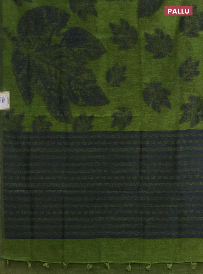 Banarasi semi matka saree light green with allover thread woven leaf butta weaves in borderless style