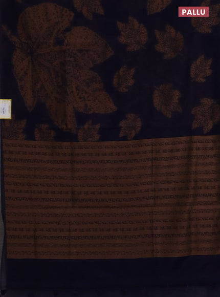 Banarasi semi matka saree navy blue with allover thread woven leaf butta weaves in borderless style