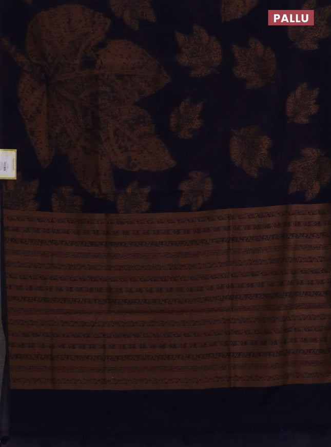 Banarasi semi matka saree navy blue with allover thread woven leaf butta weaves in borderless style