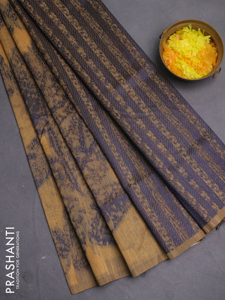 Banarasi semi matka saree sandal with allover thread woven leaf butta weaves in borderless style