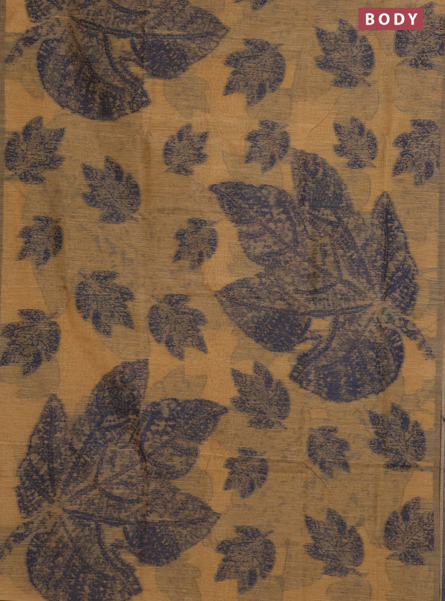 Banarasi semi matka saree sandal with allover thread woven leaf butta weaves in borderless style