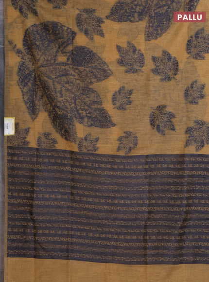 Banarasi semi matka saree sandal with allover thread woven leaf butta weaves in borderless style