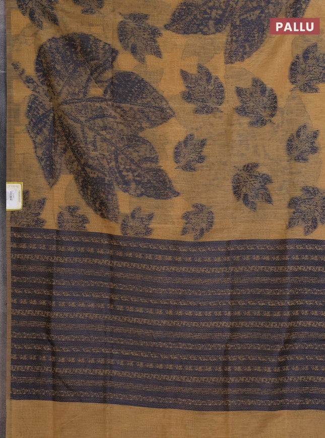 Banarasi semi matka saree sandal with allover thread woven leaf butta weaves in borderless style