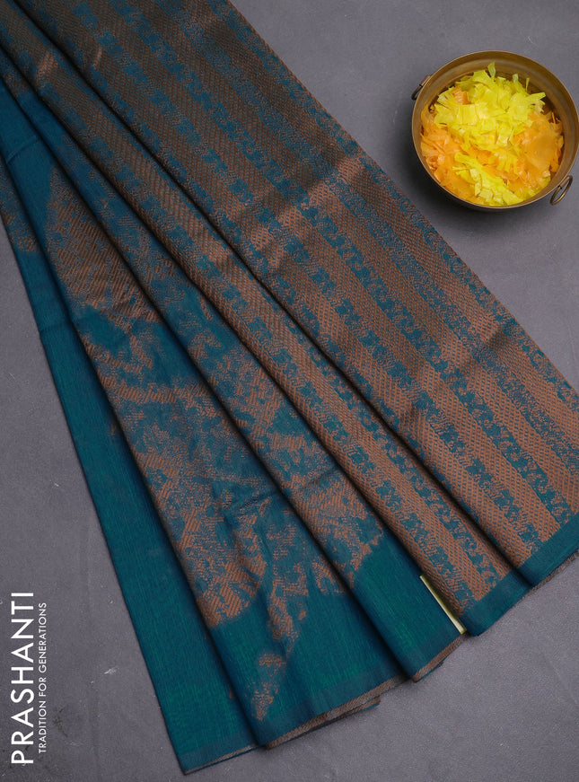 Banarasi semi matka saree cs blue with allover thread woven leaf butta weaves in borderless style