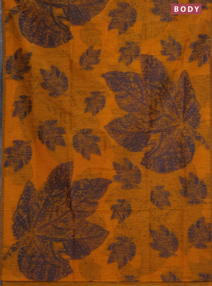 Banarasi semi matka saree mustard yellow with allover thread woven leaf butta weaves in borderless style