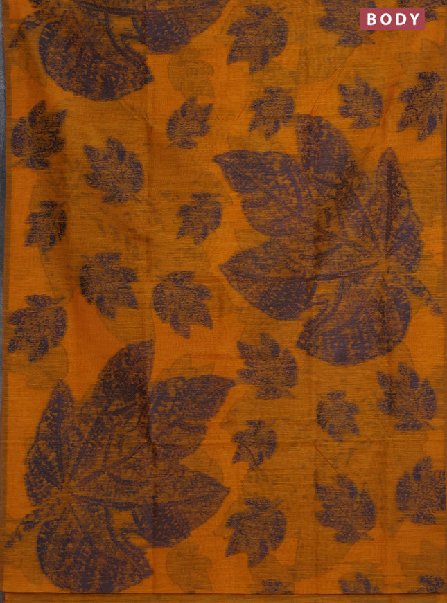 Banarasi semi matka saree mustard yellow with allover thread woven leaf butta weaves in borderless style